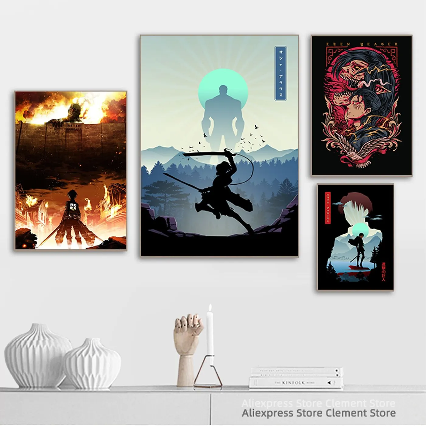 Póster de Anime Shingeki no Kyojin Eren Yeager Attack on Titan, impresiones en lienzo, decoración de pared