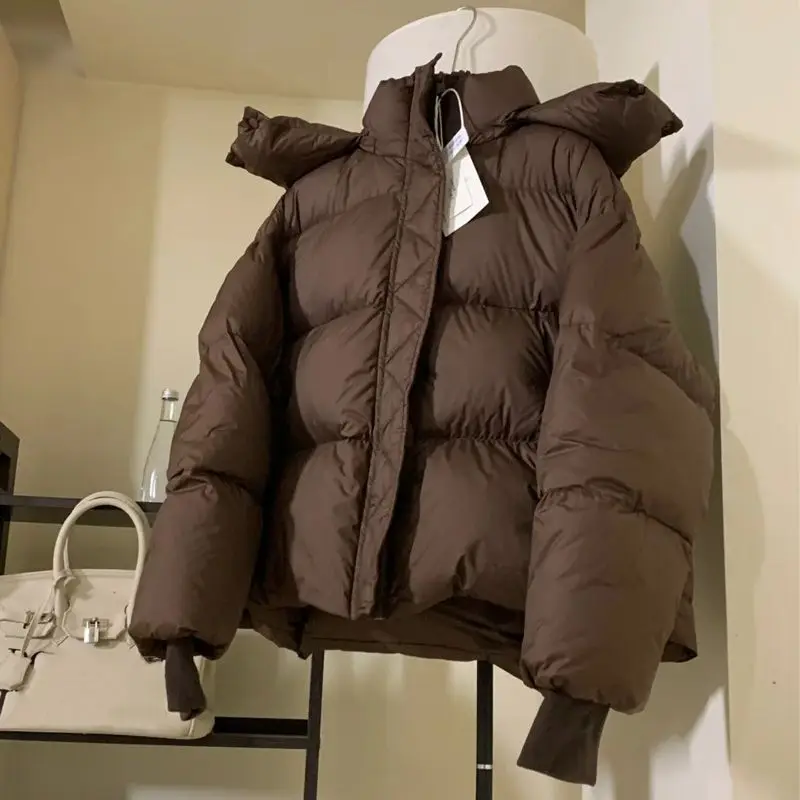 

2025 Women Hooded Cotton-Padded Jacket Fashion Lapel Zipper Coat Winter Korean Loose Casual Warm Cotton Clothes Short Outwear