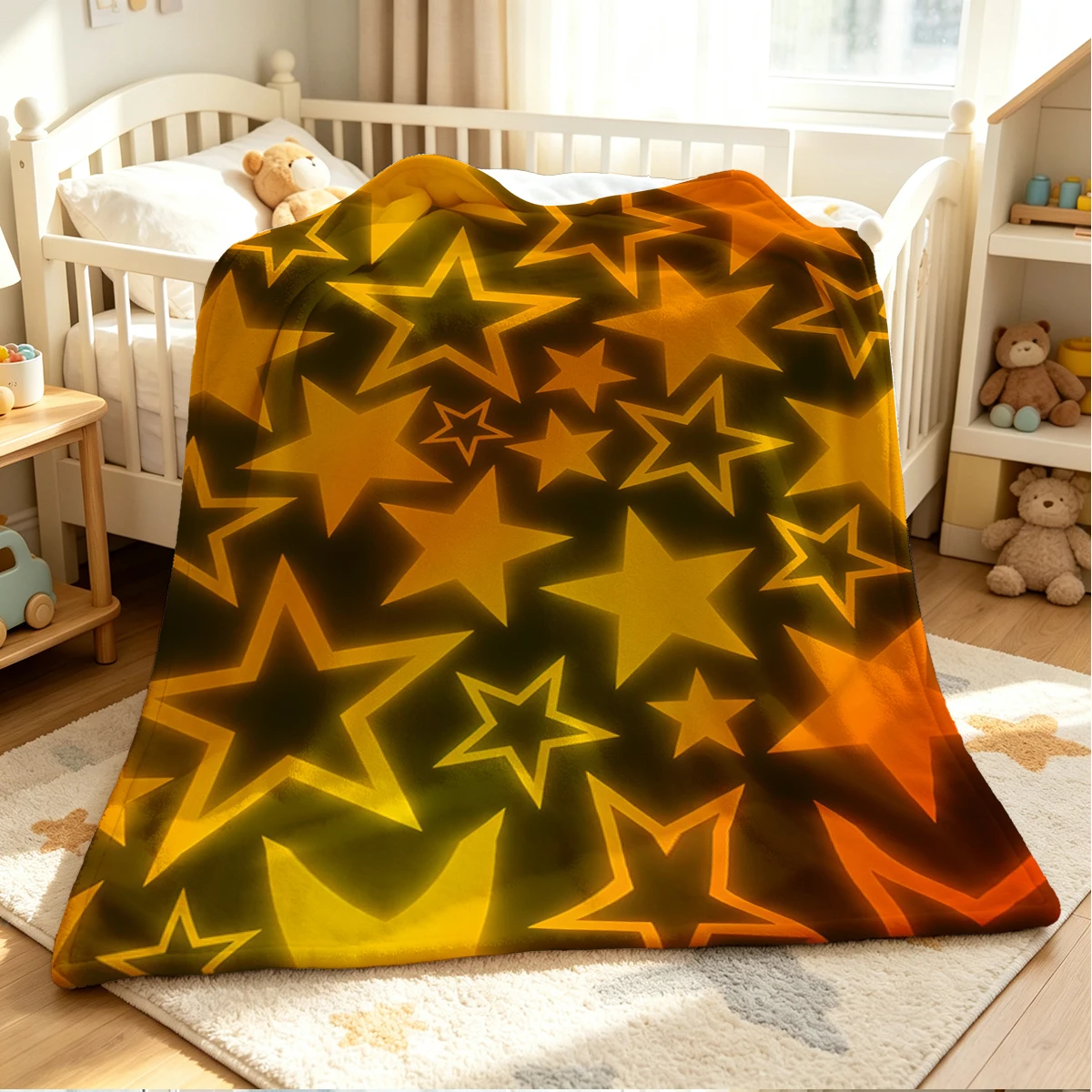 Glow Stars Flannel Blanket Warm Soft Halloween Christmas Couch Warm Cozy Decorative Decor Gift for All Season