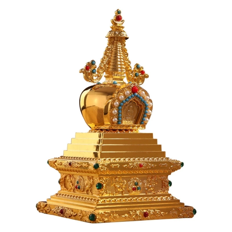 Spiritual Tibetan Pearls Metal Stupa Statue for Meditations Home Desktop Decors Dropship