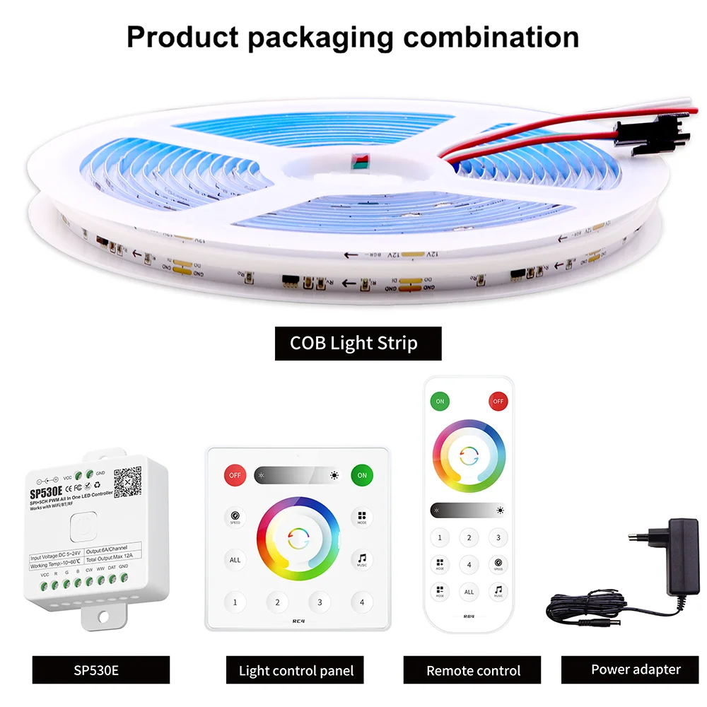 FCOB WS2811 Addressable RGB COB LED Strip 12v 24v  720LEDs/m SP530E 2.4GHz Bluetooth Controller & RC3/RB3 Remote 1m2m3m4m5m Sets