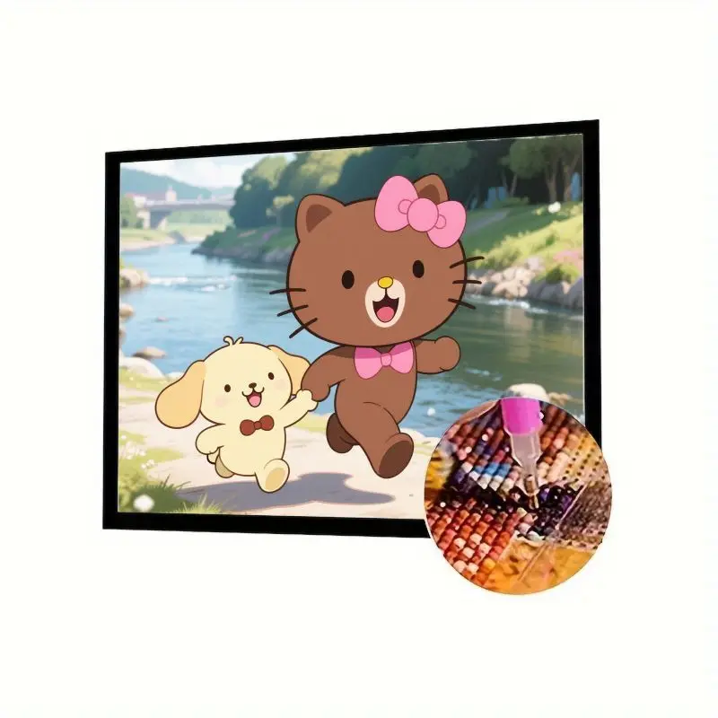 

1 шт., милый коричневый набор для алмазной живописи в стиле «Hello Kitty» с изображением кота и желтого собаки в стиле помпона - полная дрель, 5D DIY Rhinestone