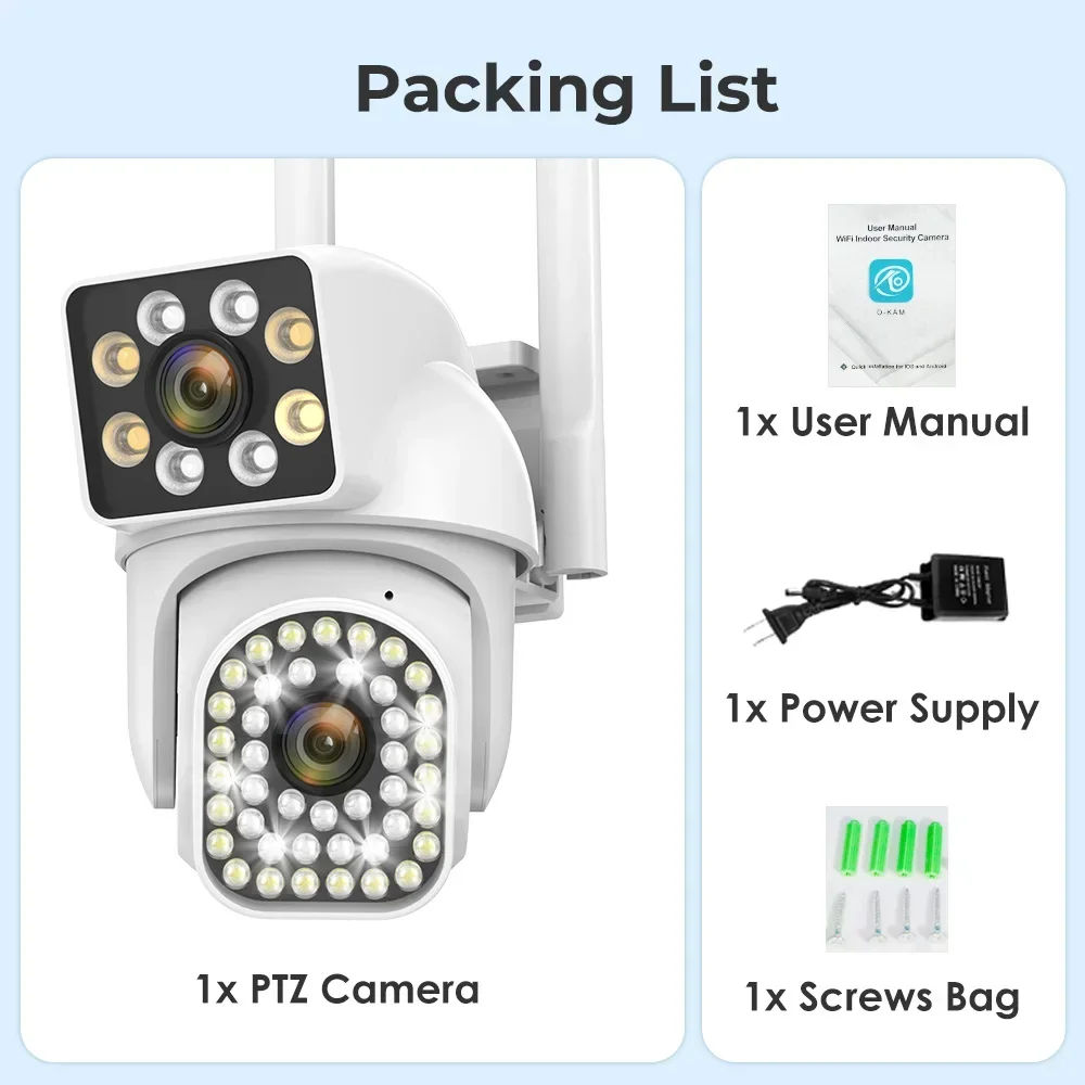 8MP 4K PTZ Wifi Camera Dual Lens  Dual Screen with Ai Human Detect Auto Tracking Wireless Outdoor Security Surveillance CCTV Cam