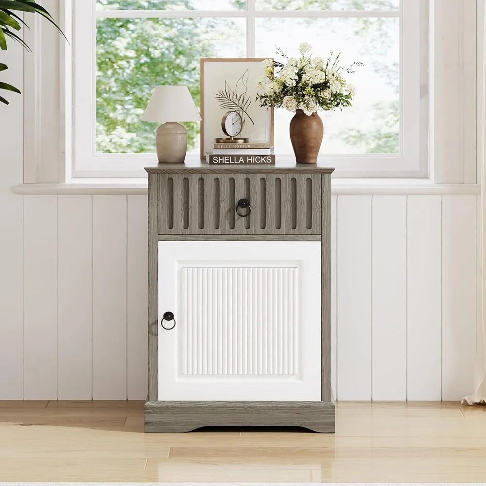 Rustic Storage Nightstand with Drawer for Farmhouse Bedroom and Living Room End Table