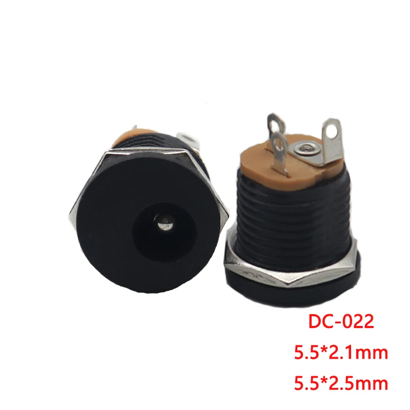 【10PCS】5.5x2.1MM DC Power Socket with nut Screw The Nut DCConnector 5.5*2.5mm Round Hole Interface Panel Socket
