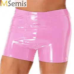 Mens Boxers Pants Wet Look Patent Leather Shorts Bulge Pouch Underwear Nightclub Clubwear Dancing Hot Pants Costumes Swimwear