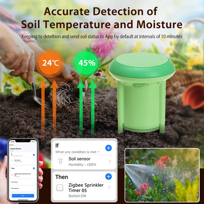 【B74A】Tuya Zigbee Wireless Soil Tester Temperature And Humidity Meter IP66 Waterproof Garden Automation Irrigation Detector
