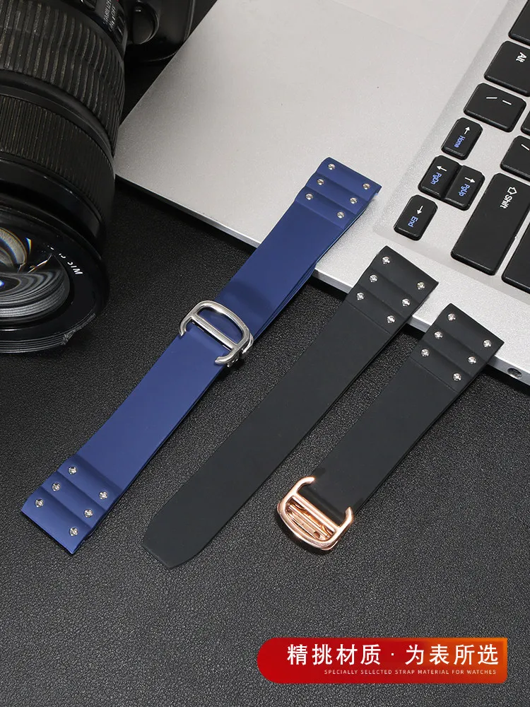 Suitable for Cartier Santos Silicone Strap Santos 100 Series Blue Rubber Bracelet 21mm