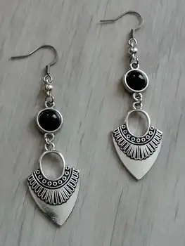 黑色瑪瑙三角形耳環,哥德式珠寶,女巫配件,復古,異教,神秘,維多利亞,民族風,耳鉤式耳環,適合女性和女孩佩戴 10 最佳銷售 瑪瑙耳環 - №2