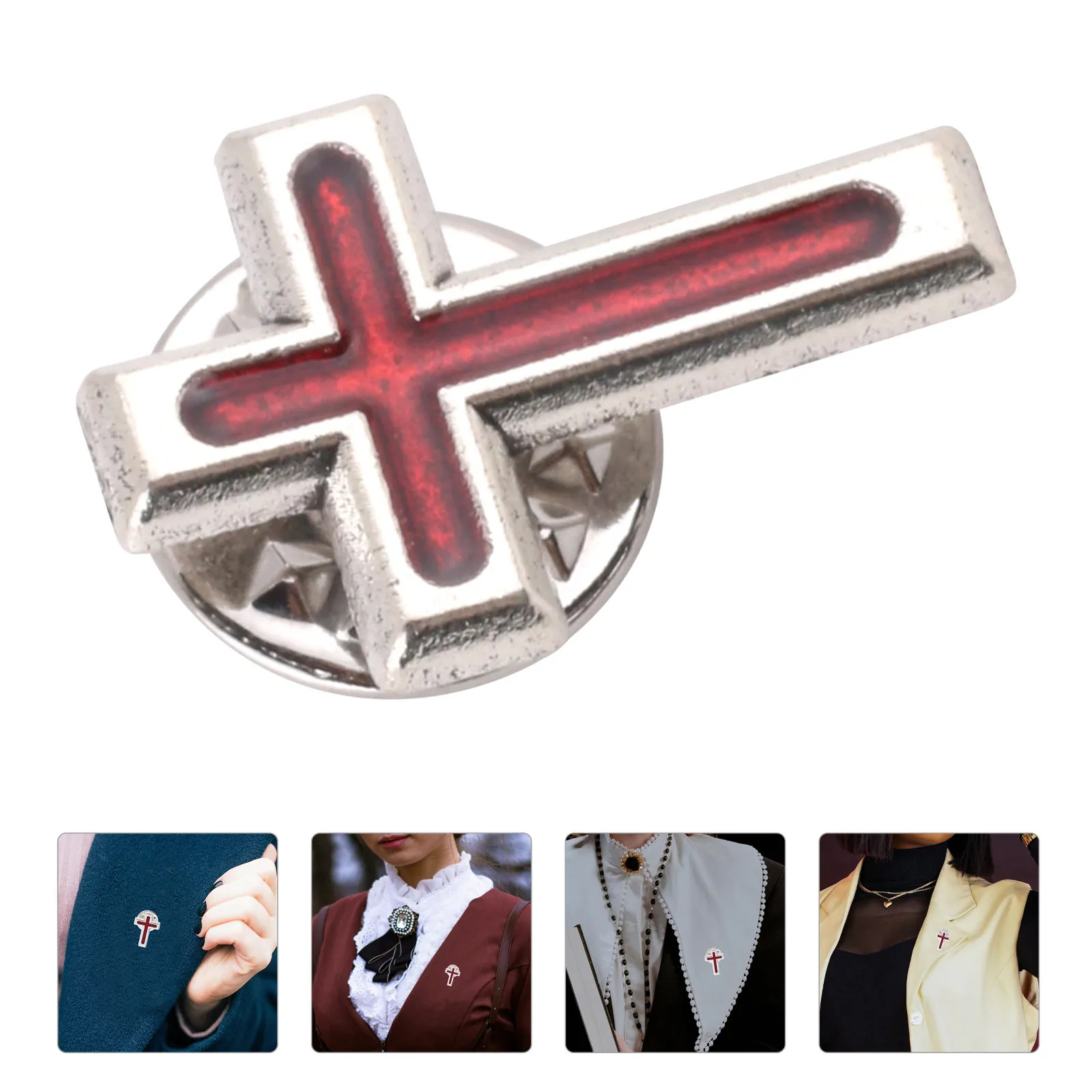 Cross Lapel Pin for Holy Communion Baptism Favor Zinc Alloy Faith Jewelry Brooch Religious Keepsake Dress Pin Scarf Shawl