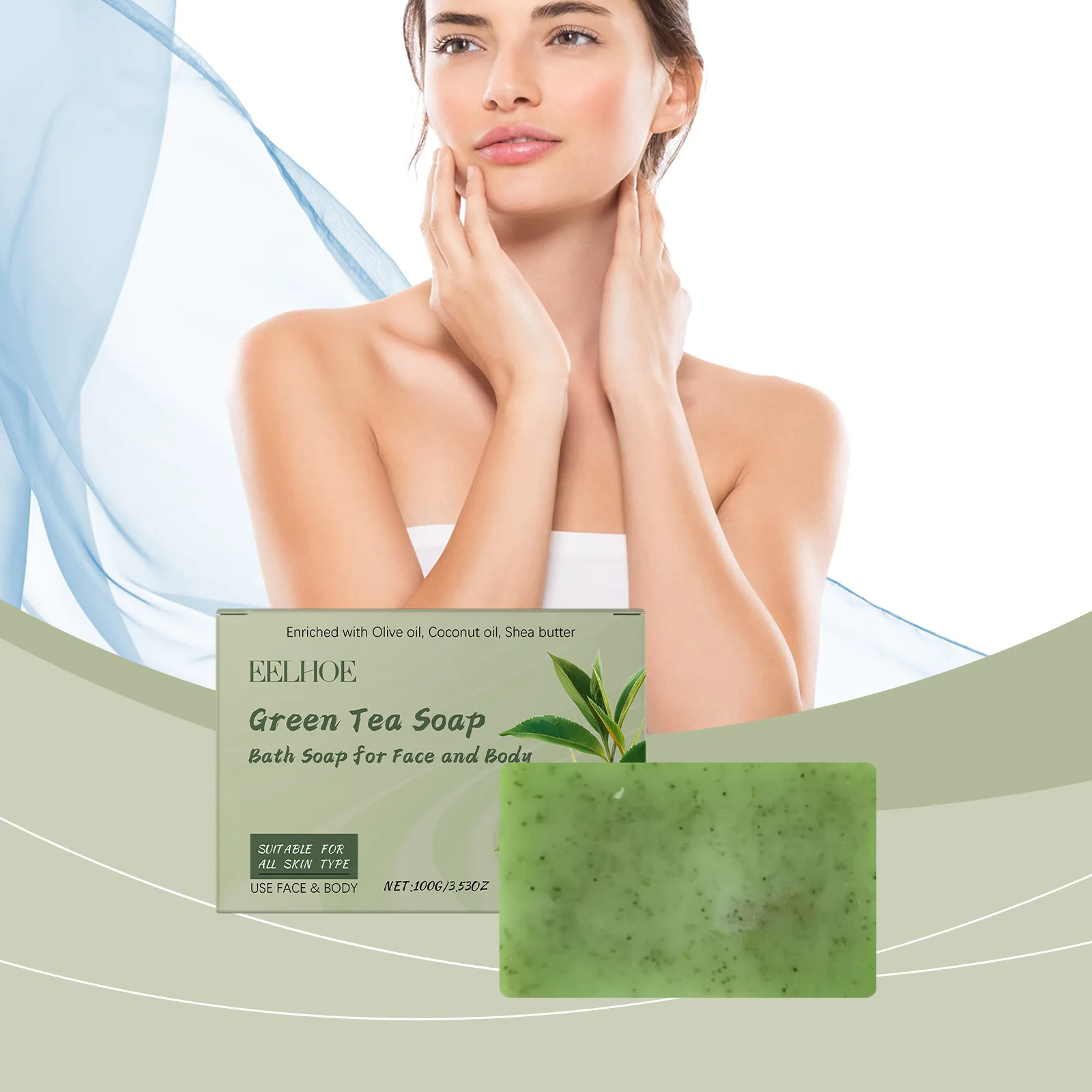 

​ EELHOE ​ Мыло для ванны с зеленым чаем, глубокое очищение, контроль жирности, увлажнение, смягчение сухой кожи, освежающее домашнее мыло для лица и тела