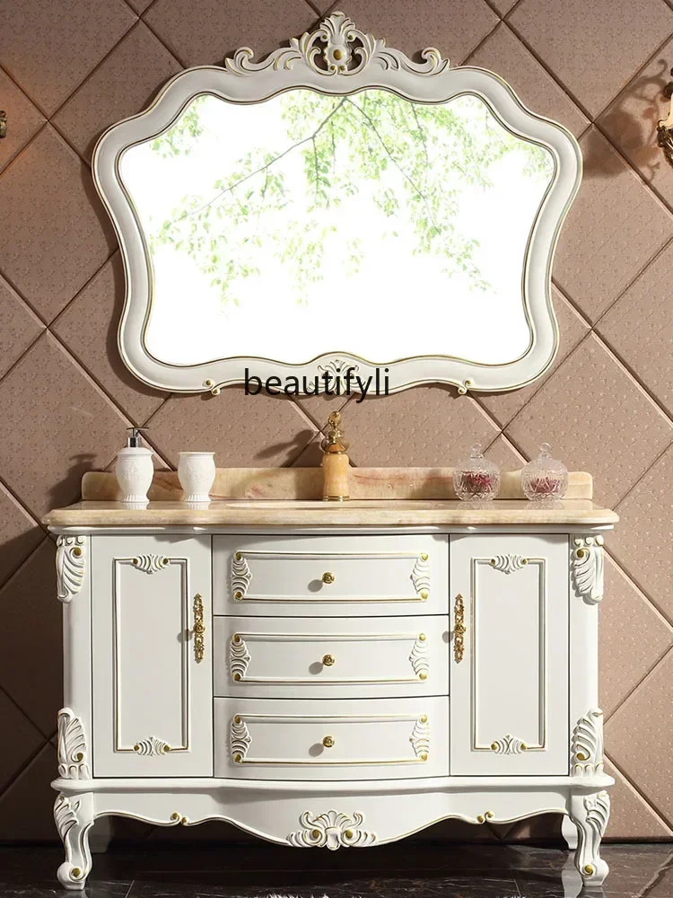 

QQ European-Style Solid Wood Bathroom Cabinet Oak Combination Washstand Washbasin Cabinet