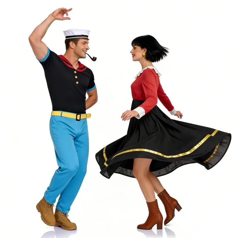 

Halloween Popeye Cosplay Costume Sailor Couple Uniform Set Carnival Party Role Playing Outfit for Adult Women Men
