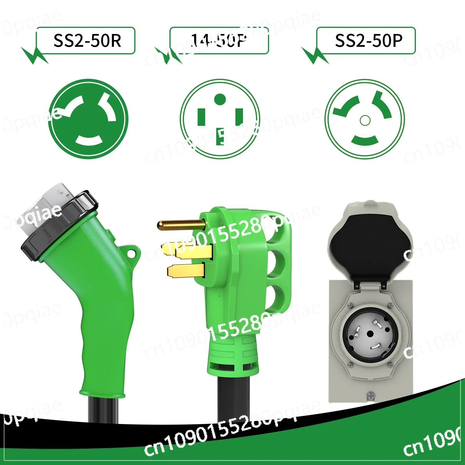 50 Amp Generator Power Inlet Box and Power Cord 135 Degree Locking Combo Kit, NEMA 14-50P to SS2-50R Extension Cord 25FT