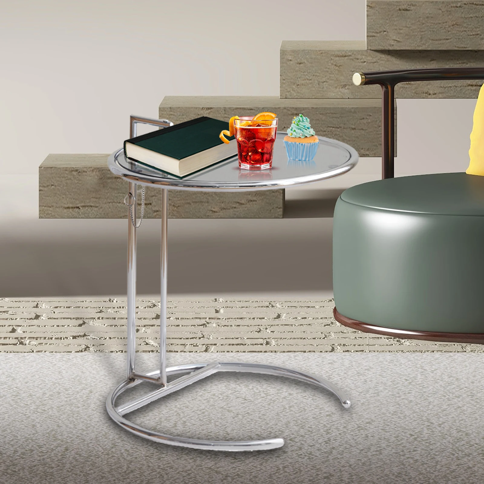 End Table Sofa Side Table Metal Snack Table for Sofa Bedroom Living Room Transparent Lift Coffee Table Glass Sofa Table