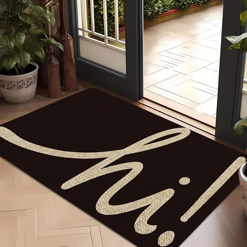 Minimal Hi Script Doormat  Black Base Burlap Text Print Simple Modern Front Entry Household Welcome Floor Mat