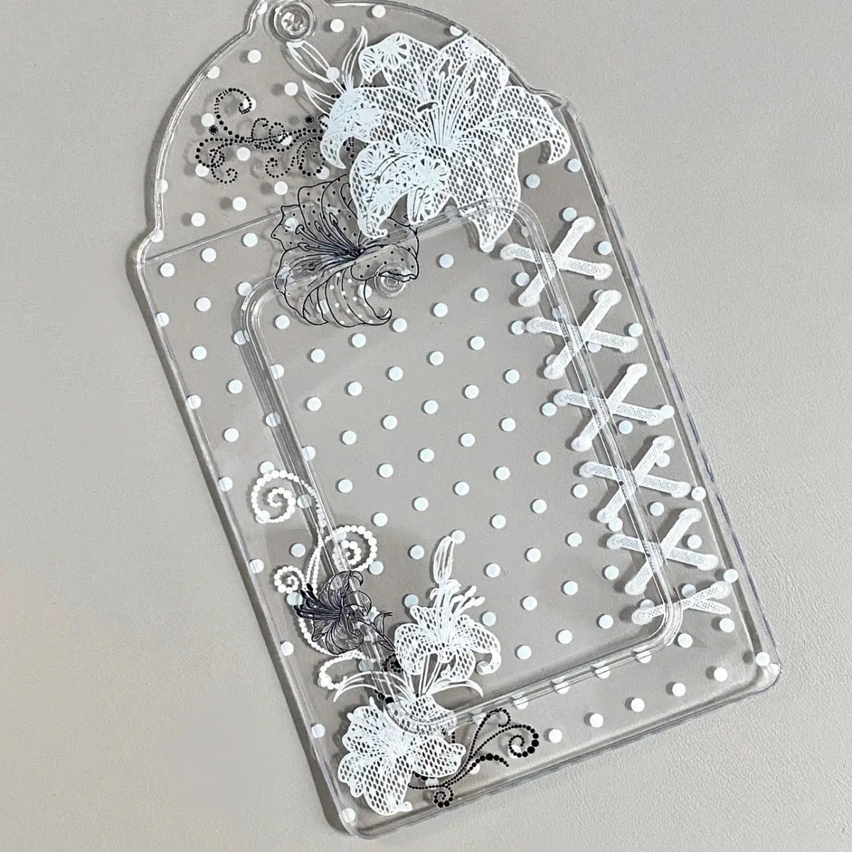 2pcs Polka Dot Floral PVC Card Holder 3 Inch Kpop Photocard Idol Card Storage Display Pouch Pendant image 5