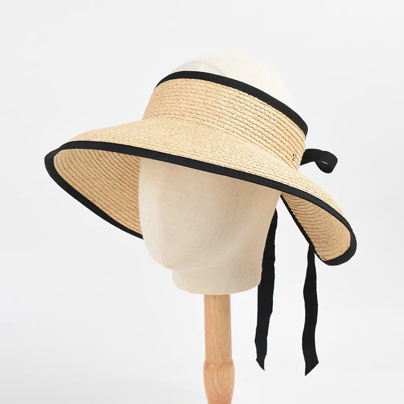 USPOP Hat Women Summer New Designer Edged Straw Sun Hat Foldable Raffia Large Brim Hollow Top Beach Hat