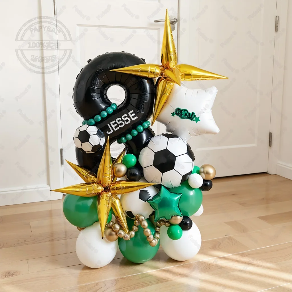 43-teiliges Fußball-Ballon-Set Schwarze Zahlen Geburtstagsballons Partydekoration Festbedarf Geburtstags-Fotorequisiten