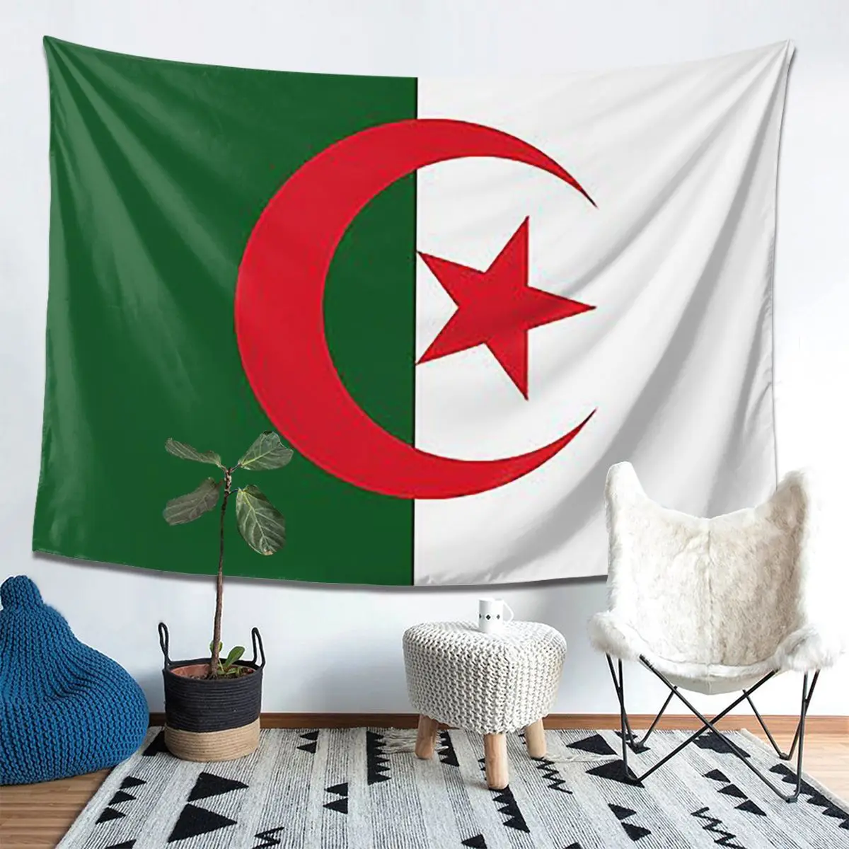 

Algeria Official Flag Of Algeria Tapestry Decor Art Aesthetic Tapestries for Living Room Bedroom Home Wall Cloth Wall Hanging