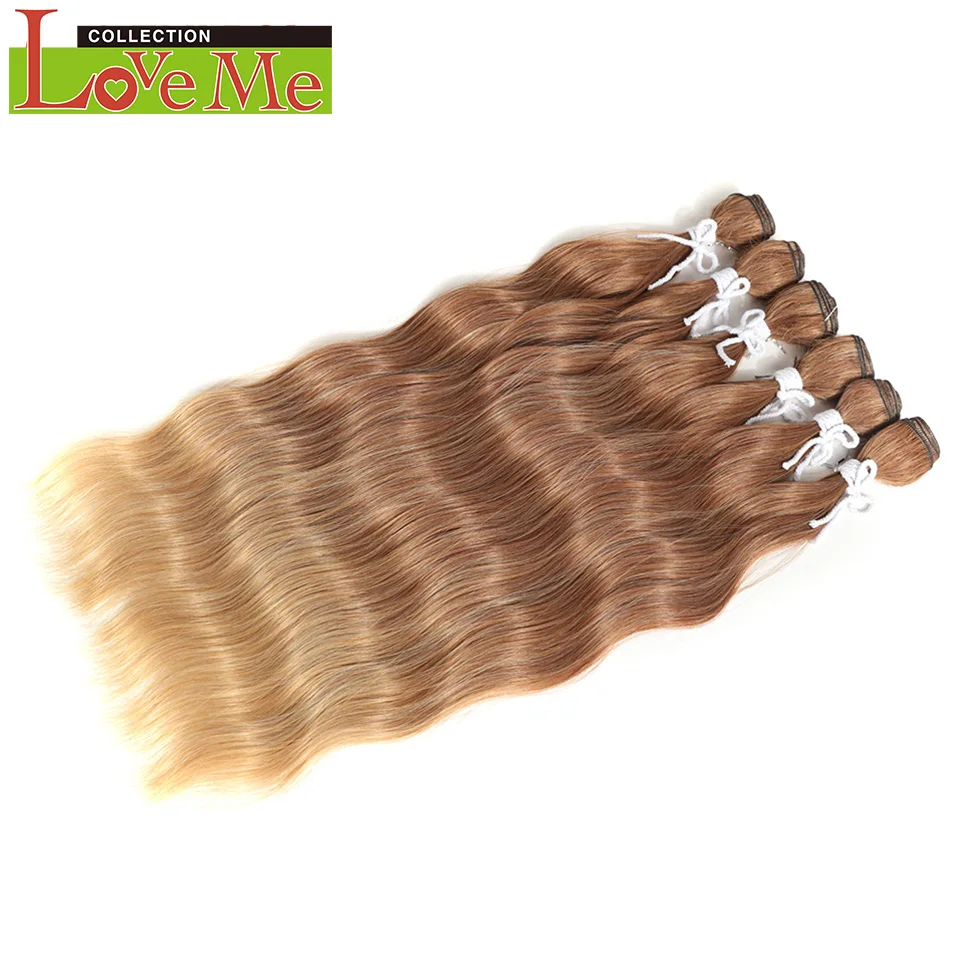 LOVE ME Water Wave Hair Bundles Synthetic Hair Extensions Ombre Blonde Brown Cosplay Weave Hair Bundles 20 inch 6Pcs Hair 4