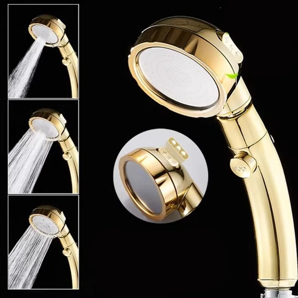 

New 360 Degrees Rotating Gold Handheld Shower Head Adjustable Water Saving Shower Head 3 Spray Setting with ON/OFF Pause Switch