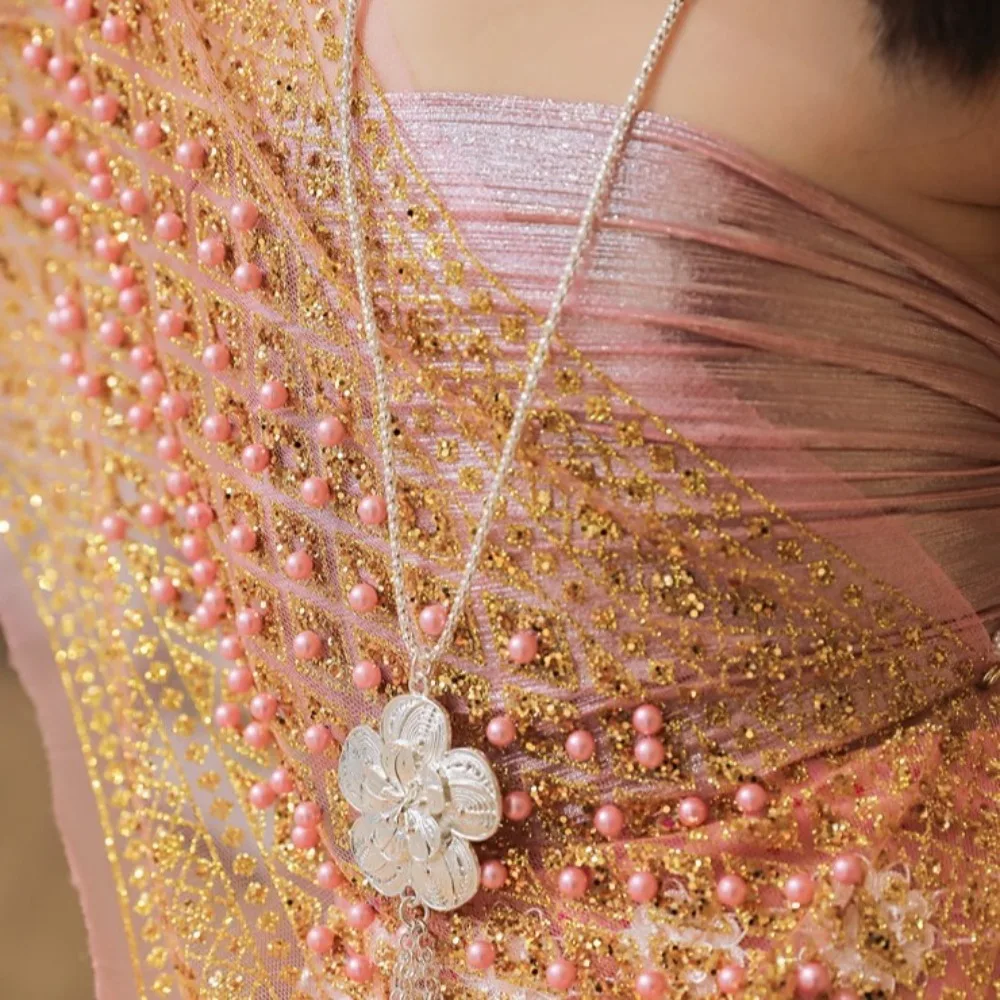 Disfraz de Festival Dai de estilo tailandés, traje tradicional tailandés de hilo dorado étnico, falda larga, traje de Tailandia, falda superior