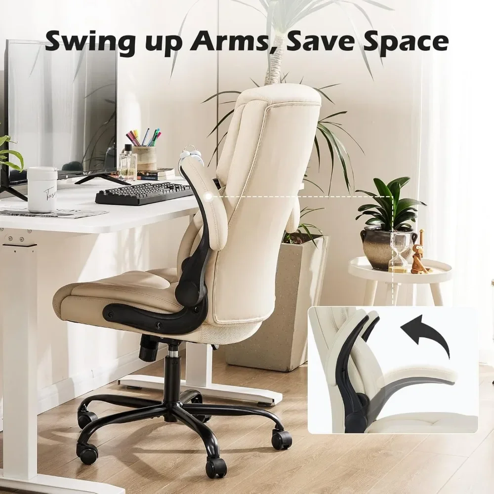 Leather Office Chair with Flip Up Arms, Executive High Back Big and Tall Desk Chairs with Ergonomic Lumbar Support