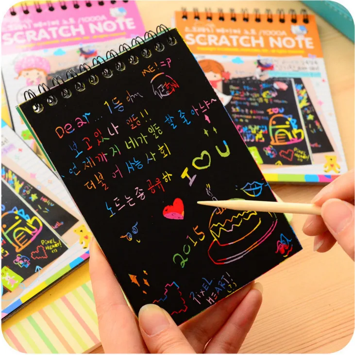 Kids Creative DIY Scratch Painting Colorful Graffiti Notebook Student Toy Fun Scratch Painting Notebook Coil Drawing Notebook