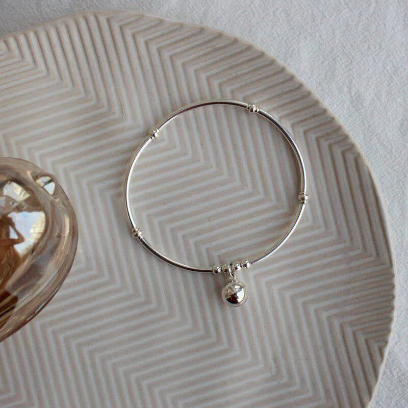 Silver Anklet Elastic Bangle Beads Bell Dangle Pendant Elegant Simple For Woman Girl Fashion Jewelry Gift Dropship Wholesale