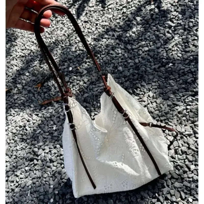 Bloom Lace Fairycore White Shoulder Women Haruku Large Capacity Casual Tote Bag Handbag Female Retro Y2k Bags Aesthetic