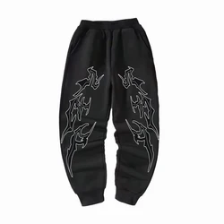 Heren Puur Katoenen Broek 2024 Gym Y 2K Retro Print Element Patroon Losse Casual Jogging Legging Met Losse Veelzijdige Trekkoord