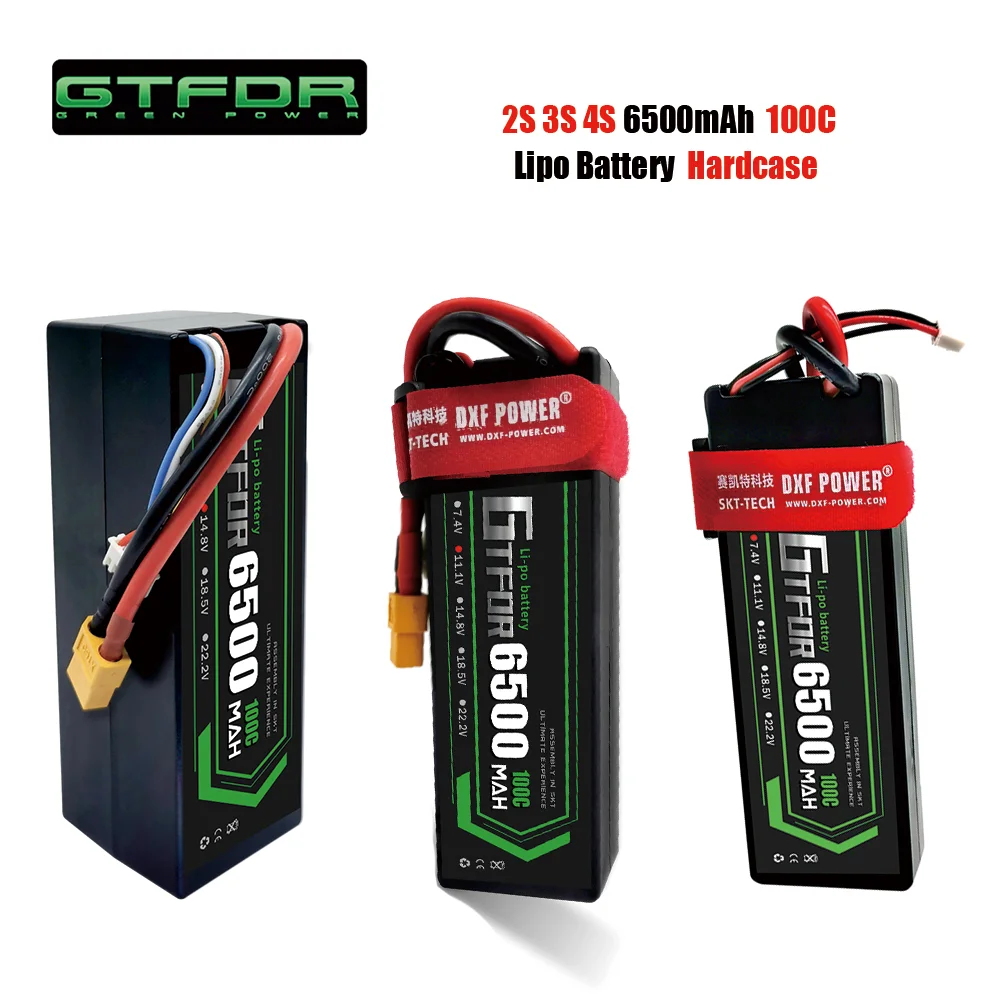 GTFDR 2S 3S 4S Lipo Battery 6500mAh 100C with XT60 EC5 TRX T/DEANS XT90 XT150 Plug HardCase For 1/8 Buggy RC Car Boat Airplane