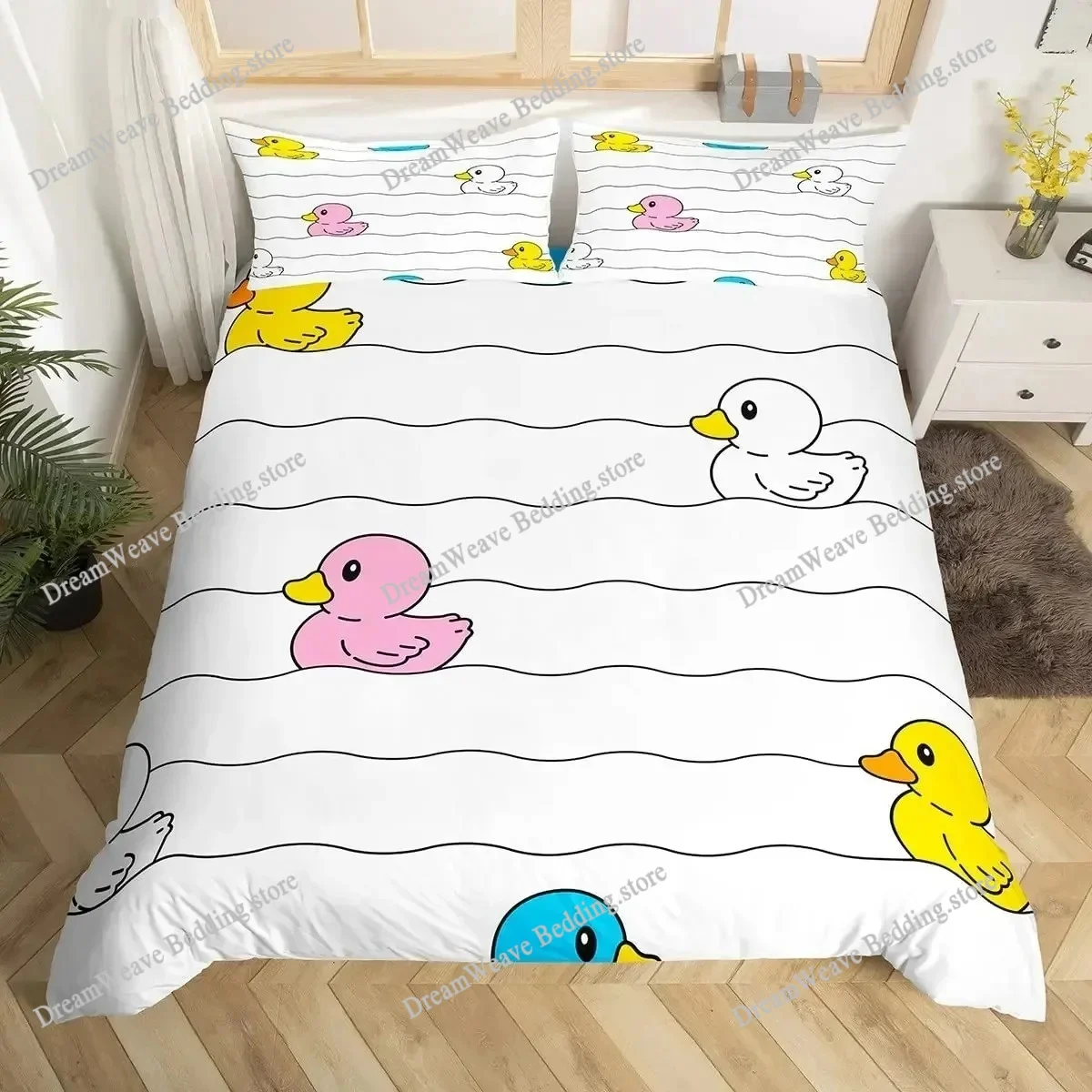 

Animal Colorful Duck Bedding Set Kids Ducks Duvet Cover Set Graffiti Rustic Comforter Cover Farmhouse Quilt Cover Luxury Gift