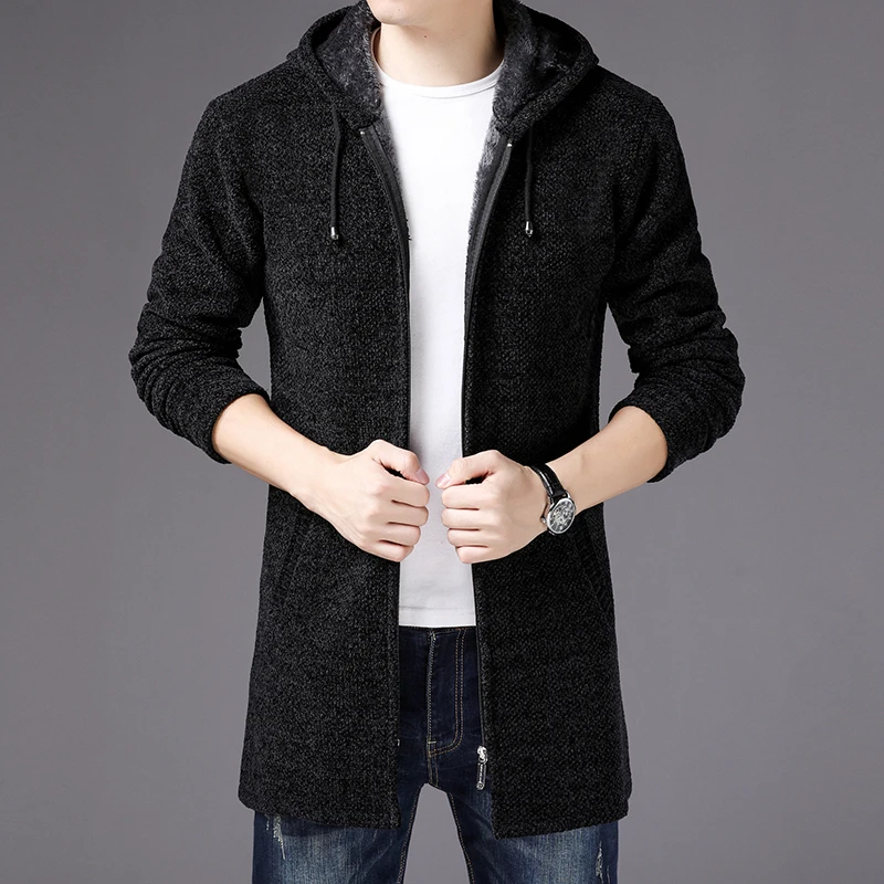 Men Long Sweatercoats Hooded Cardigans Sweaters New Fashion Men Winter Outwear Casual Sweaters Wool Liner Thicker Warm Sweaters