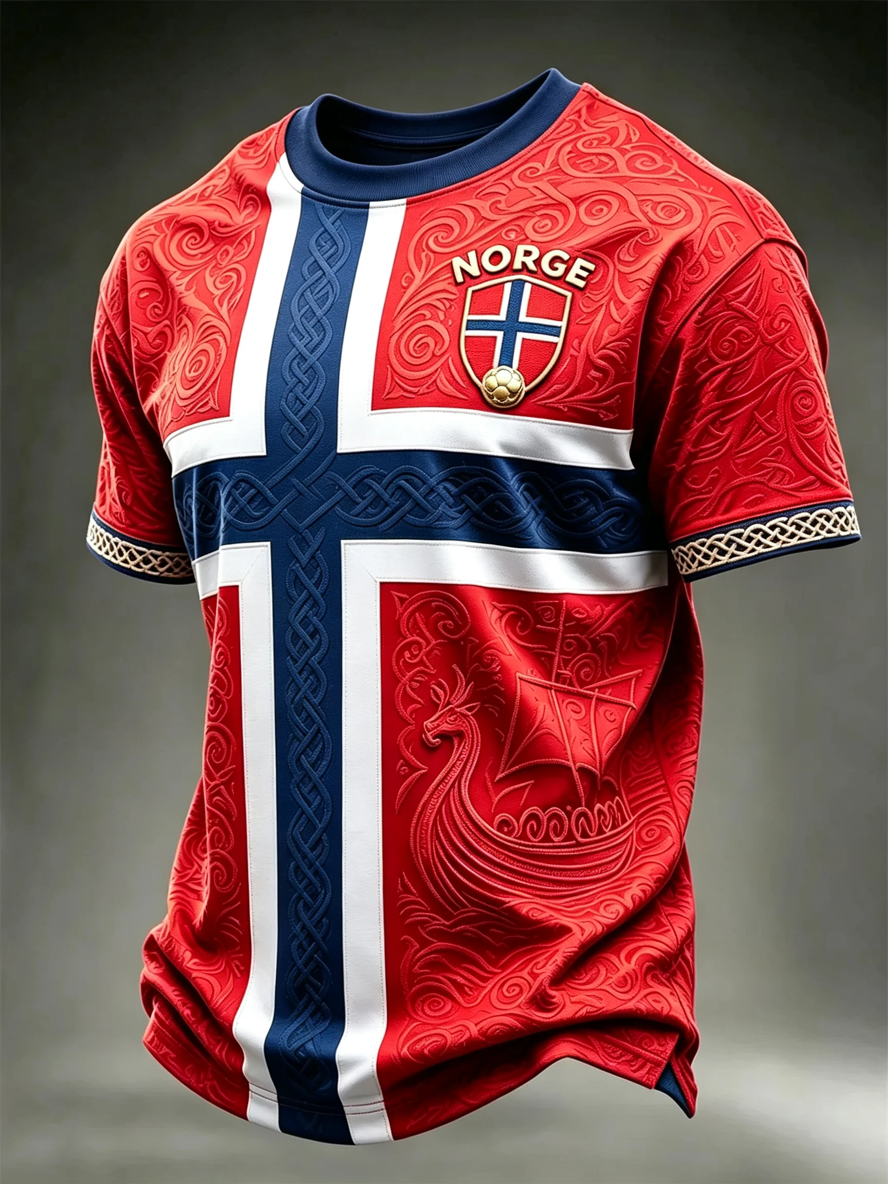 2026 Men Norway Crew Neck Football Shirt Full Nordic Viking Relief Jacquard Quick Dry Breathable Fan Sport Jersey