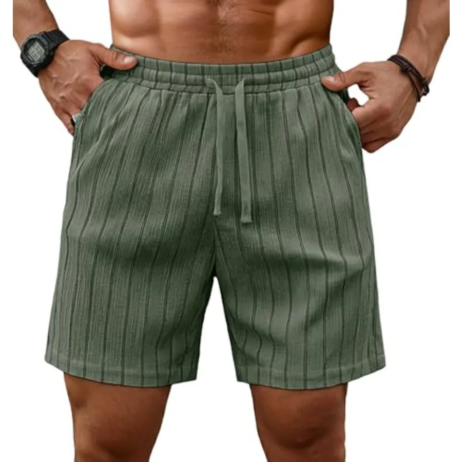 

Sailwind Mens Striped Casual 7" Shorts Summer Beach Elastic Waist Drawstring Shorts with Pockets