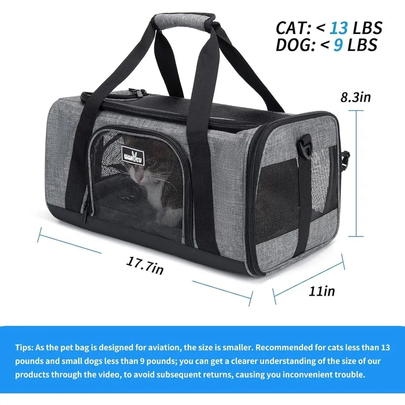 TSA Approved Pet Carrier for Small Cats Dogs, Travel Bag with Adequate Ventilation, 5 Mesh Windows, 3 Entrance