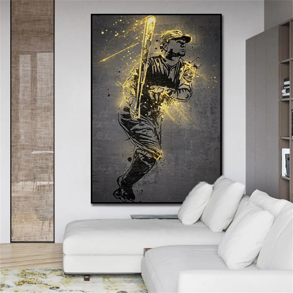 Babe Ruth And Derek Jeter Poster Neon Splash Canvas Print Painting New York Wall Art Home Decor Canvas Painting Gift Frameless