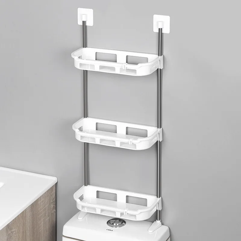 

Multifunctional standing toilet luggage rack three-layer plastic storage kitchen wall-mounted toilet top rack
