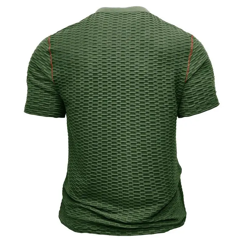 قميص رياضي رجالي ضيق وقابل للتنفس بأكمام طويلة وياقة مستديرة بلون سادة مريح من مزيج البوليستر للجري