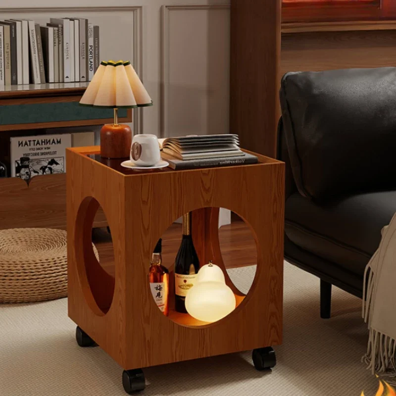 

French Retro Style Living Room Coffee Table Mobile Sofa Side Cart Solid Wood Cat House Storage Bedroom Bedside Table Furniture
