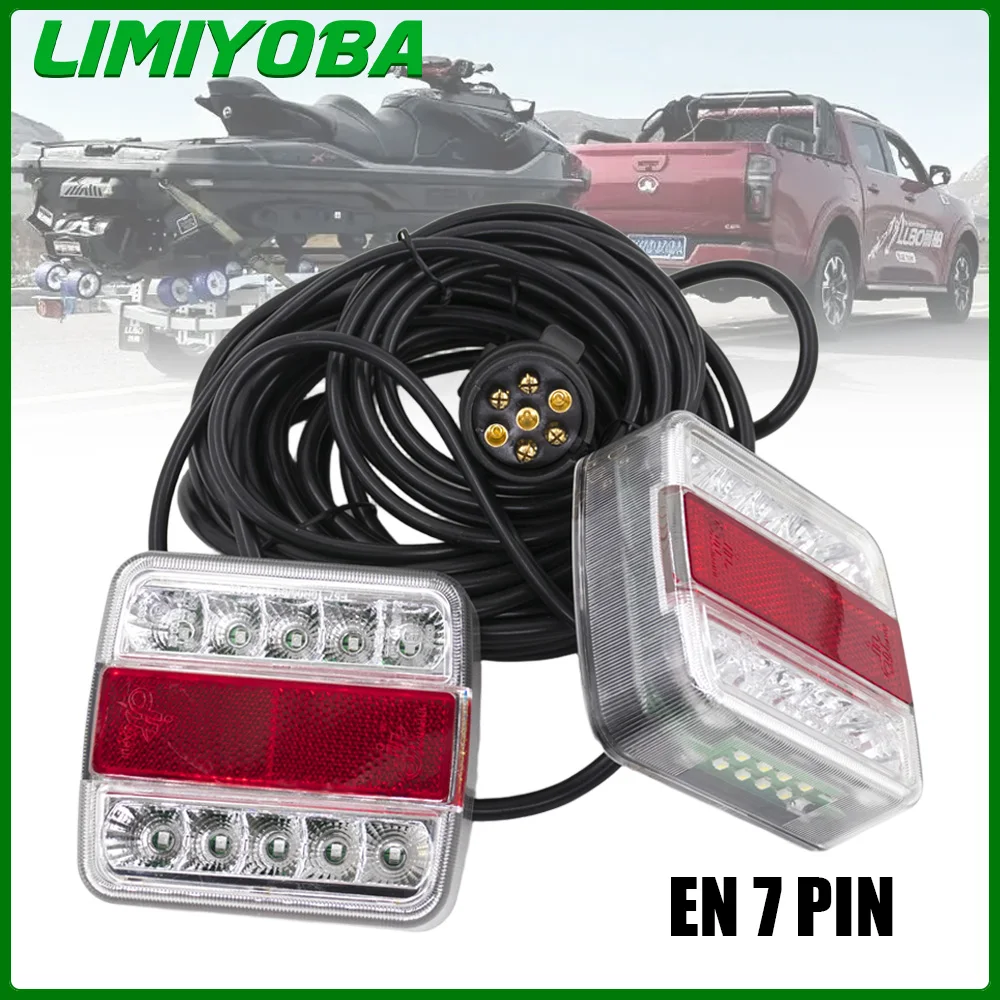 

1Set 12V Universal Rear Towing Tail Light LED Trailer License Number Plate Reflector 7 Pin 10m ip65 Brake Lamp Turn Signal Light