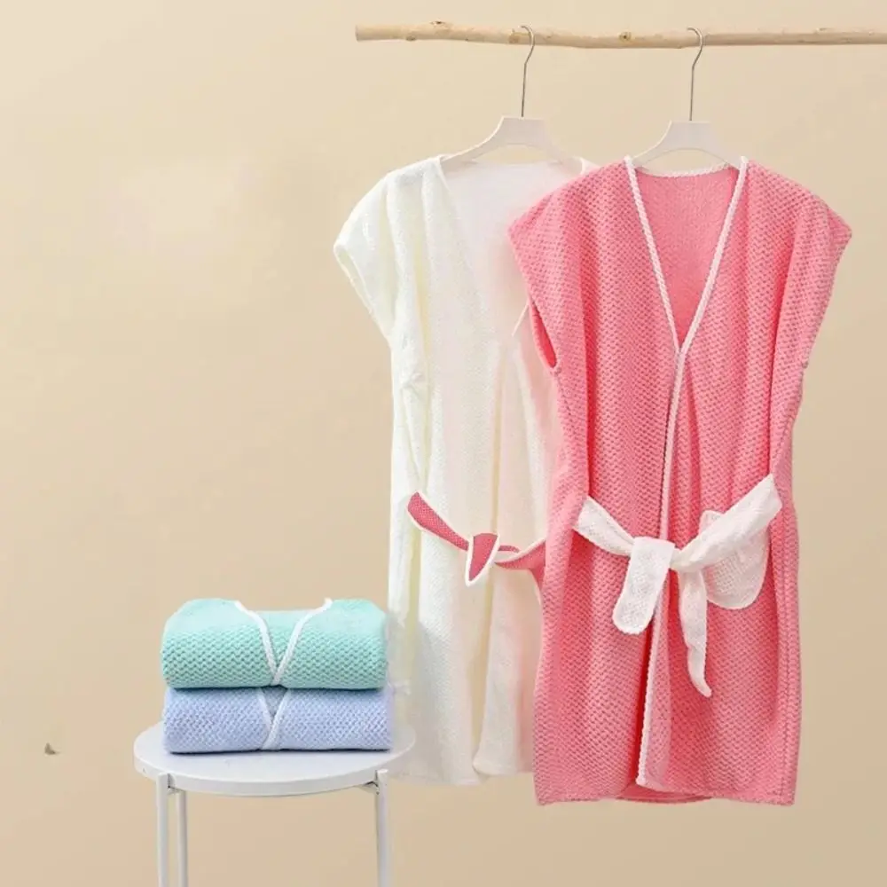Soft Coral Velvet Short-sleeved Robe Towel Super Absorbent Can Be Worn and Wrapped Women's Bath Wrap Dress
