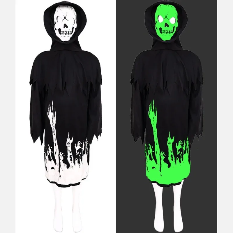 Máscara de esqueleto de Halloween, disfraz de Cosplay para adultos y niños, ropa de zombis con calavera de terror, mono, capa, fiesta de Carnaval, hombres y mujeres