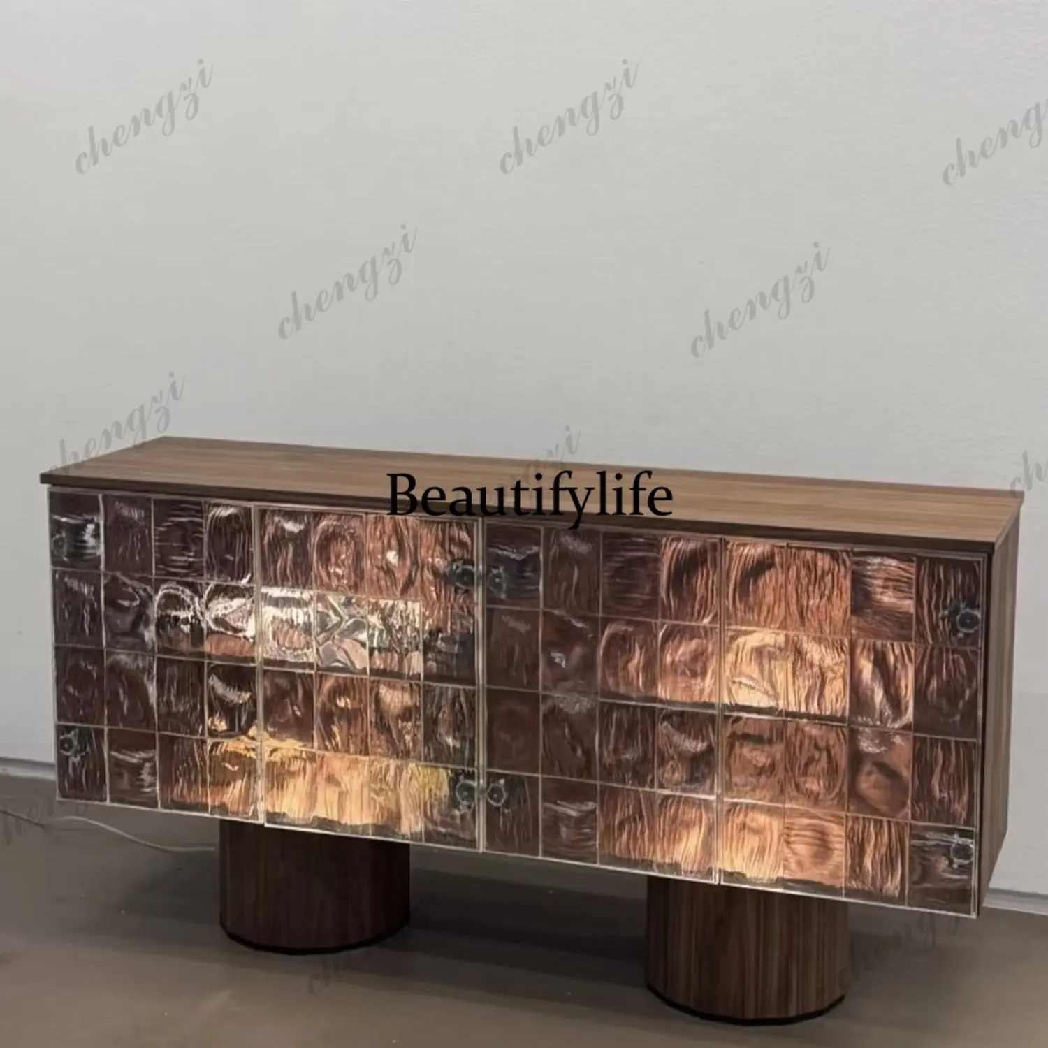 

Medieval solid wood transparent porch dining side cabinet art locker medieval locker