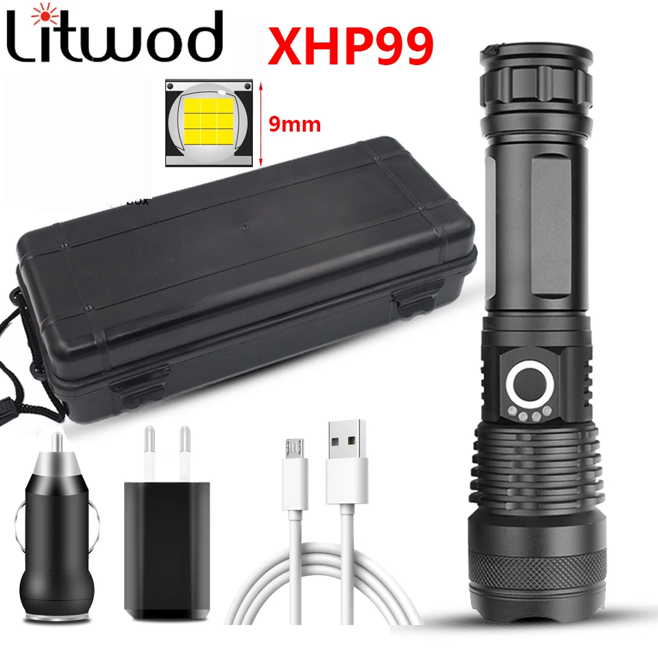 Xhp99 9 Core Powerful Led Flashlight Usb Recharge 18650 & 26650 Battery Zoom Torch Aluminum Waterproof Light XHP50.2 Lantern