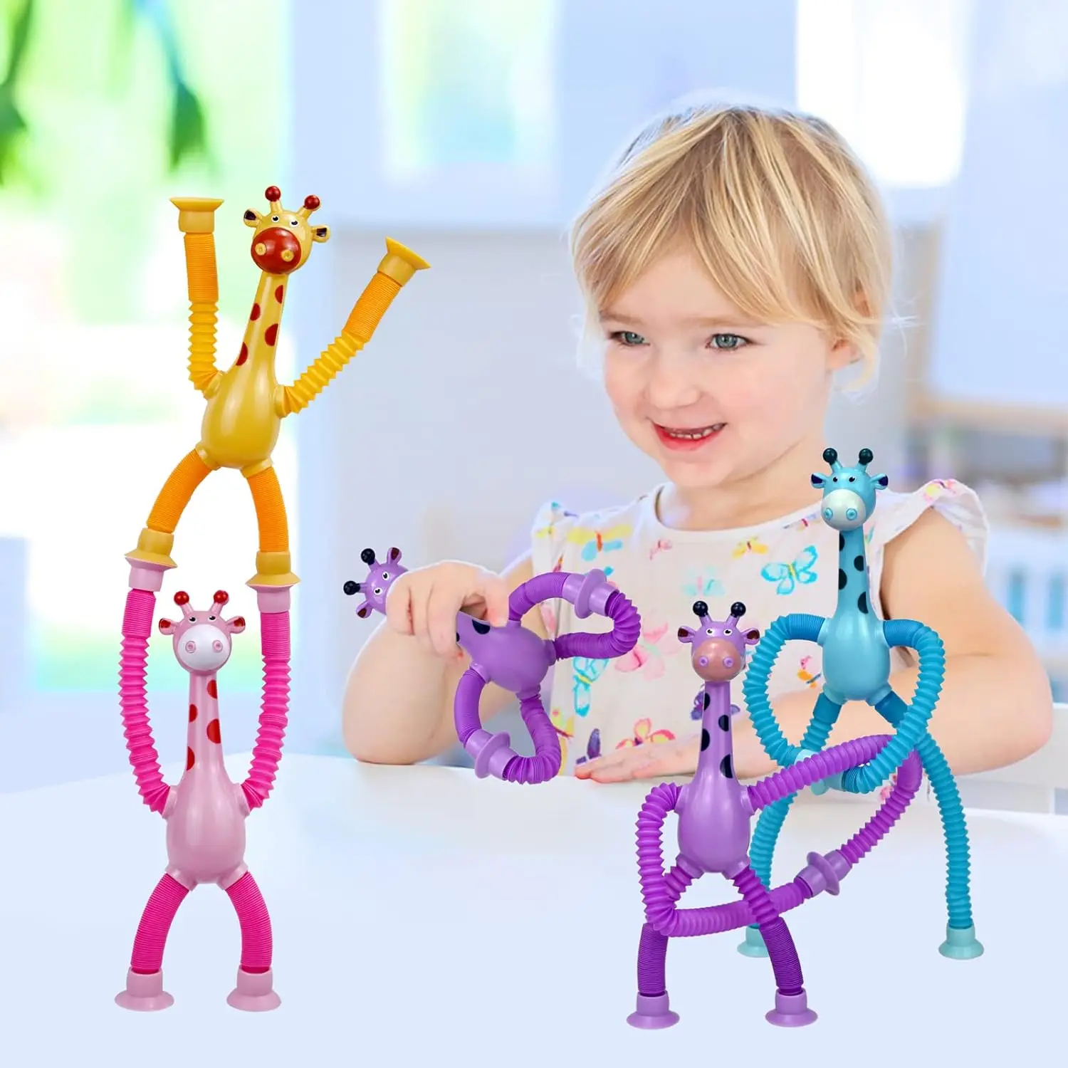 4 Pack Telescopic Suction Cup Giraffe Toy Sensory Tubes for Boys Girls Autistic Travel Toys For Christmas Gift