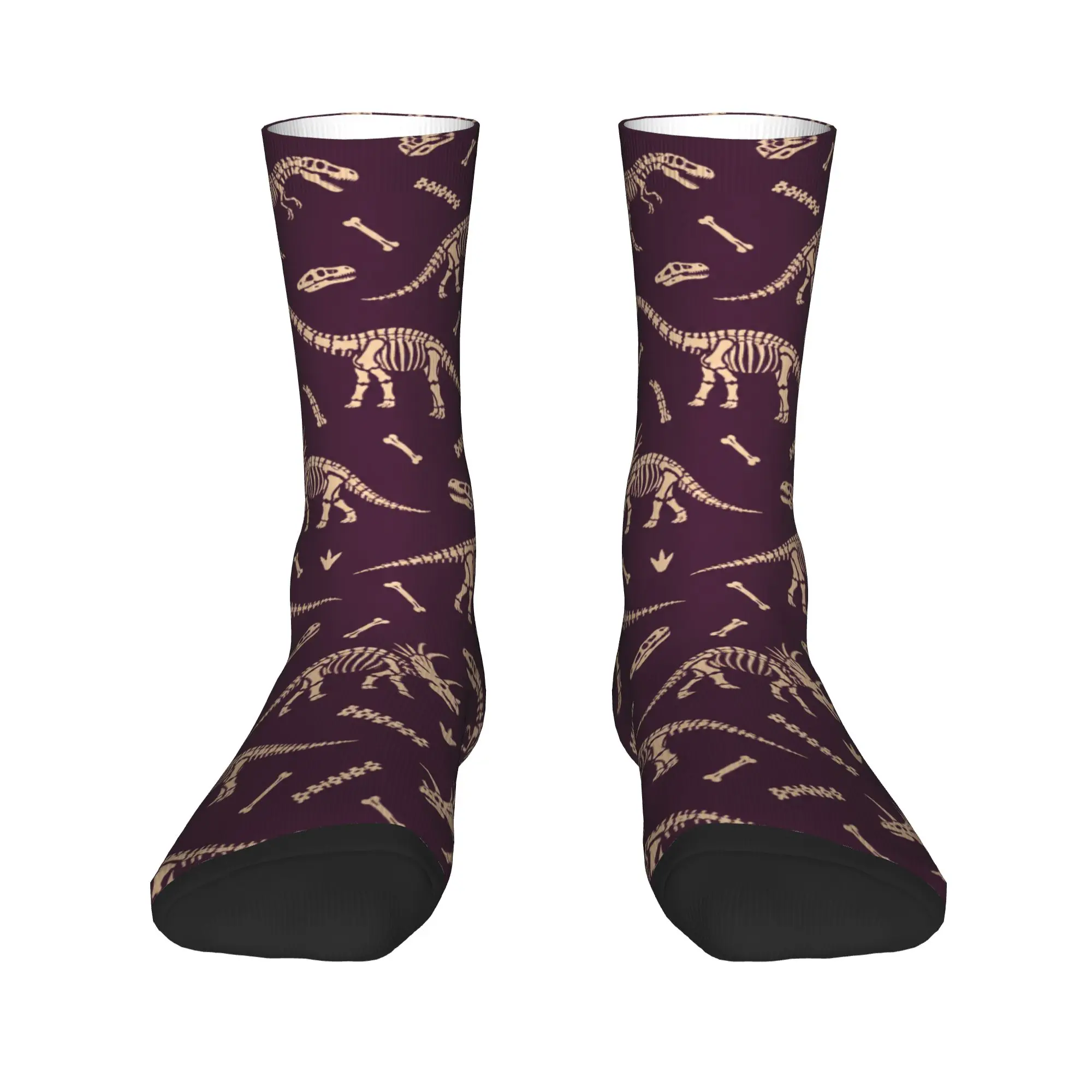 Dinosaur Skeleton Print Dress Socks Novelty Retro Fossil Pattern Anti Slip Stockings Women Men Breathable Socks Autumn Socks