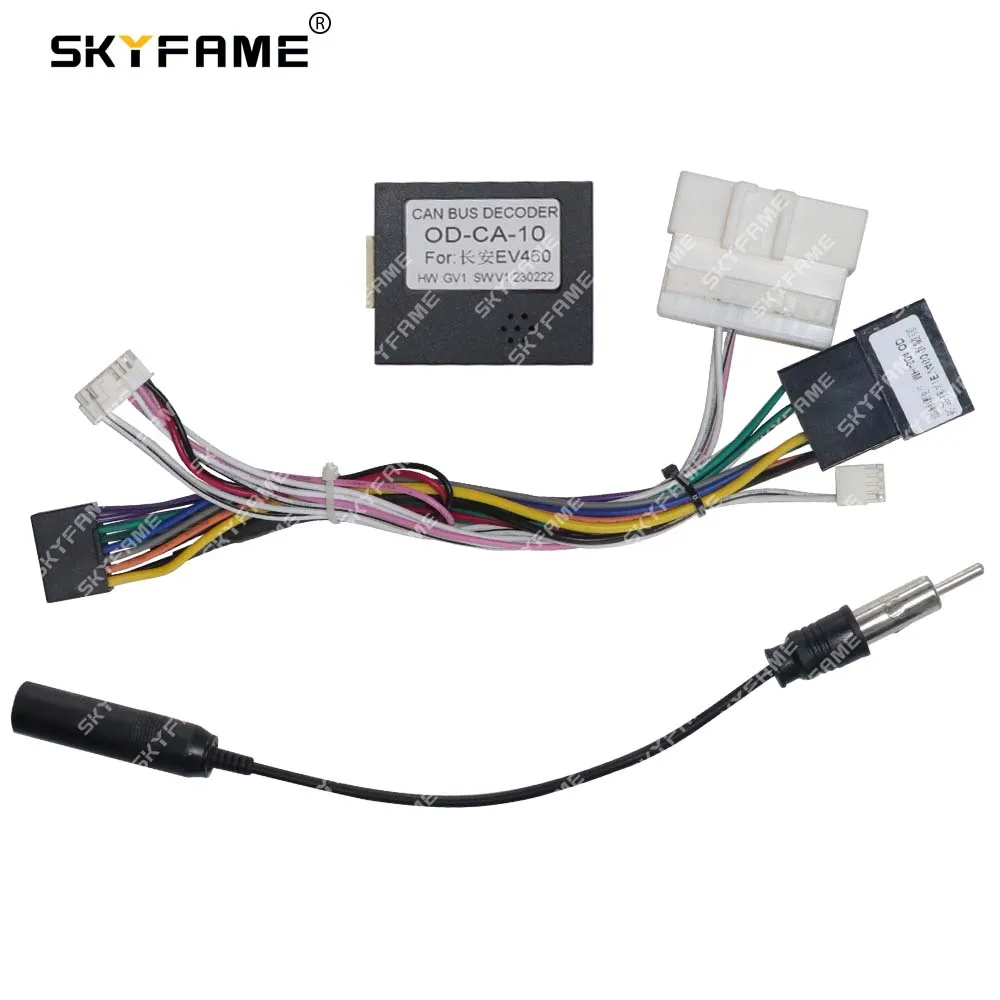 SKYFAME Car 16pin Wiring Harness Adapter Canbus Box Decoder Android Radio Power Cable For Chana Eado EV460 OD-CA-10